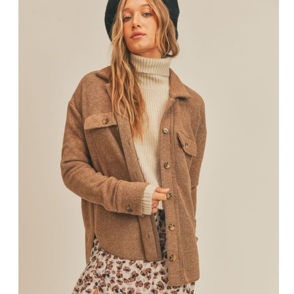 Sage Jackets & Blazers - Sage The Label Camel Button Down Shacket Button Down Ribbed Cozy Long Jacket Sm